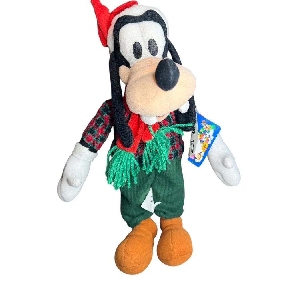 Disney Goofy Plush Toy Holiday Christmas Santa Hat Plaid‎ Scarf Green Pants